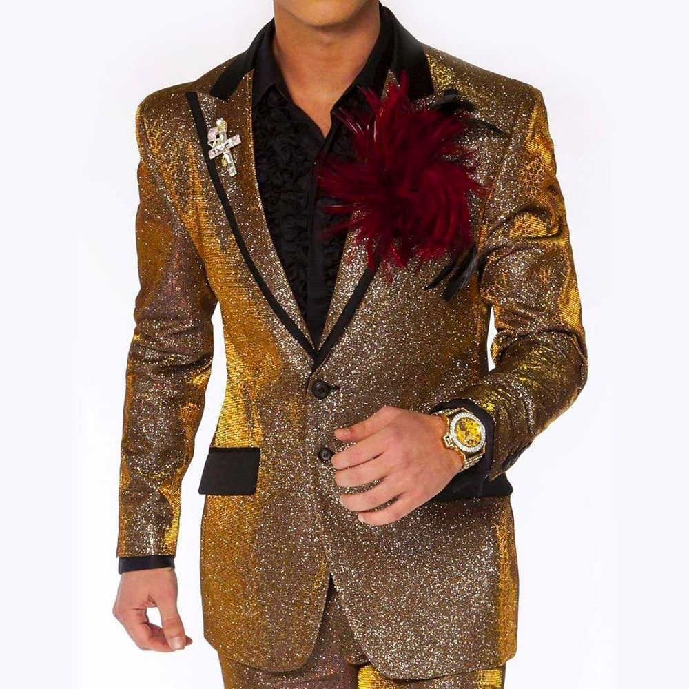 Men’s Angelino Gold | Black Casual Prom | Tuxedo | Blazer